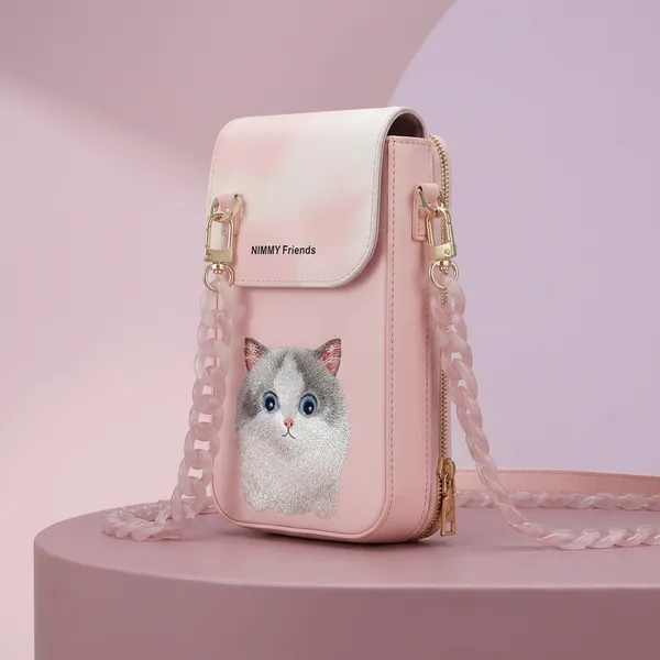 Nimmy_Friends_Pink_Canvas_Cat_Print_Mobile_Crossbody_Bag_For_Women
