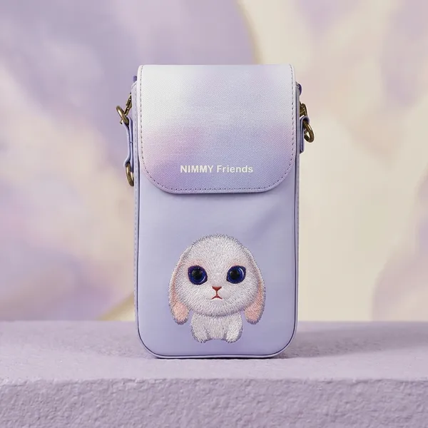 Nimmy_Friends_Lavender_Polyester_Canvas_Bunny_Print_Phone_Crossbody_Bag_For_Women