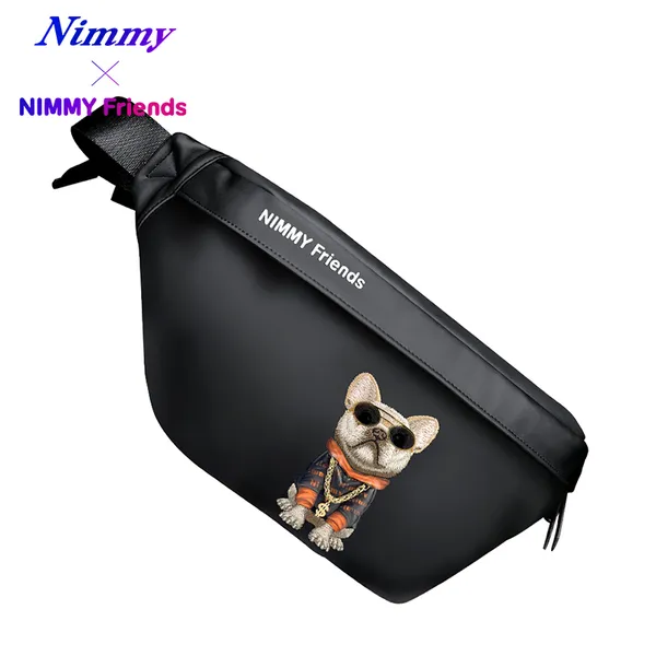 Nimmy_Friens_Black_Polyester_Dog_Embroidered_Crossbody_Bag_For_Unisex