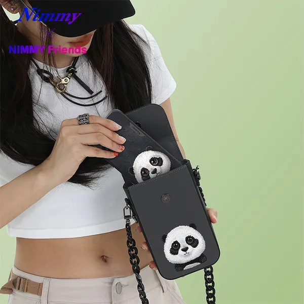 Nimmy_Friends_Black_Polyester_Canvas_Panda_Embroidered_Crossbody_Phone_Pouch_Unisex
