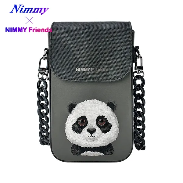 Nimmy_Friends_Black_Polyester_Canvas_Panda_Embroidered_Crossbody_Phone_Pouch_Unisex