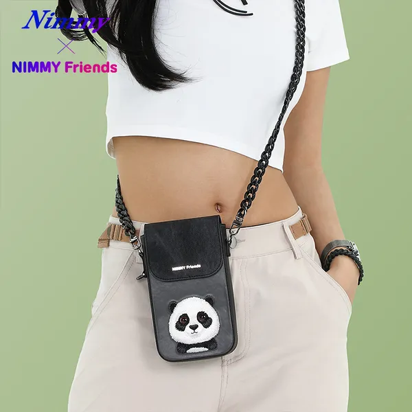 Nimmy_Friends_Black_Polyester_Canvas_Panda_Embroidered_Crossbody_Phone_Pouch_Unisex
