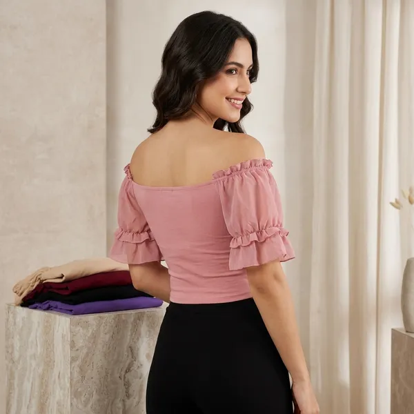 Multicolor_Cotton_Lycra_Off_Shoulder_Ruffle_Sleeve_Crop_Top_Pack_Of_5_For_Women