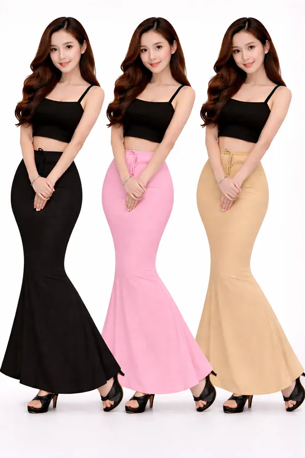 Black_Cotton_Lycra_Strap_Crop_Top_Mermaid_Skirt_Set_For_Women