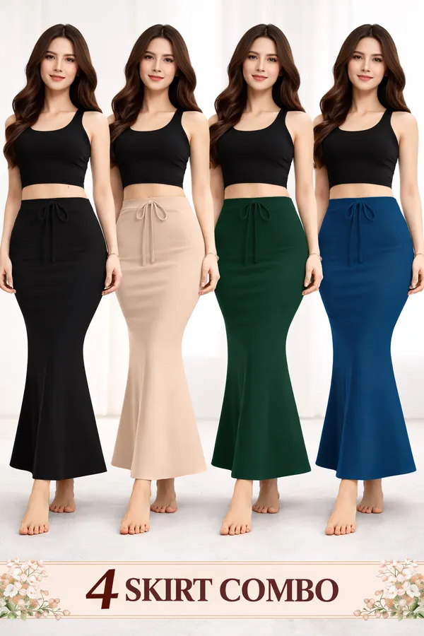 Black_Cotton_Lycra_Crop_Top_Mermaid_Skirt_Set_For_Women_Pack_Of_4