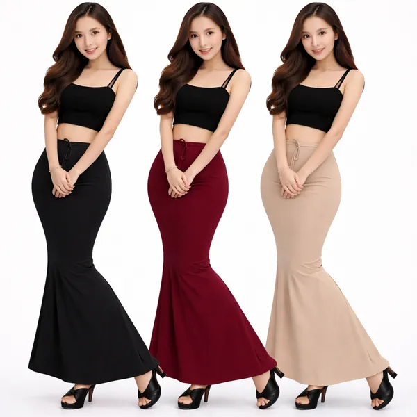 Black_Cotton_Lycra_Sleeveless_Crop_Top_Mermaid_Skirt_Set_For_Women