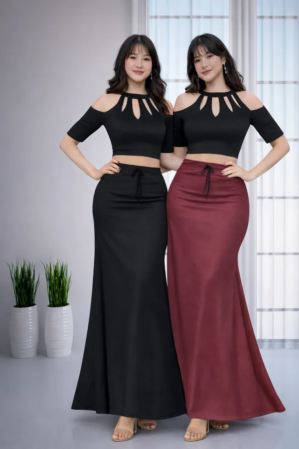 Multicolor_Cotton_Lycra_Cold_Shoulder_Crop_Top_Mermaid_Skirt_Set_Pack_Of_2_For_Women