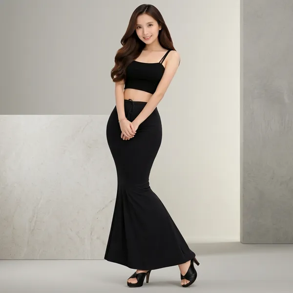 Black_Cotton_Lycra_Sleeveless_Crop_Top_Mermaid_Skirt_Set_For_Women