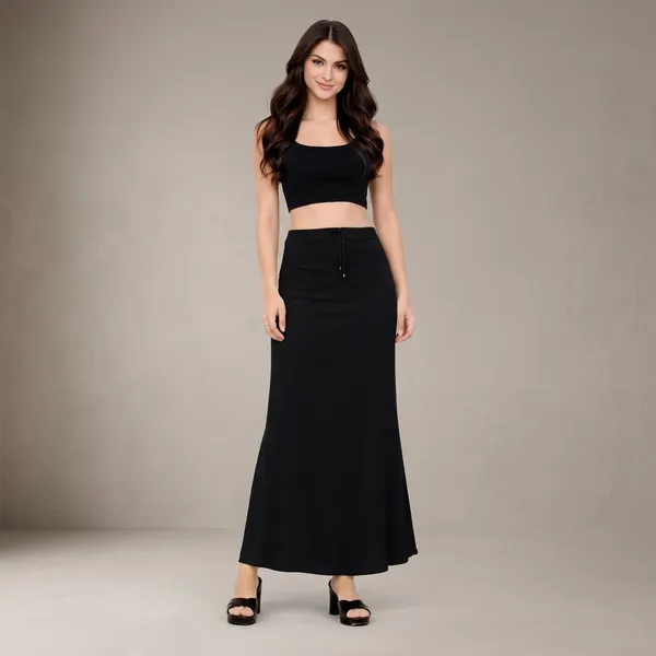 Black_Cotton_Lycra_A-Line_Drawstring_Maxi_Skirt_For_Women