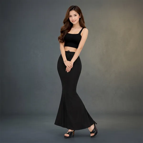 Black_Cotton_Lycra_Square_Neck_Crop_Top_Mermaid_Skirt_Co-Ord_For_Women