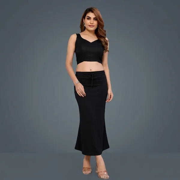 Black_Cotton_Lycra_Mermaid_Maxi_Skirt_With_Crop_Top_Set_For_Women_Pack_Of_4