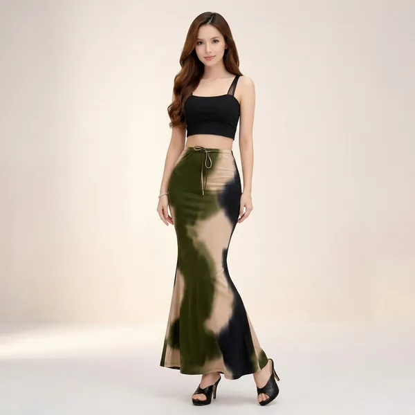 Multicolor_Cotton_Lycra_High_Waist_Mermaid_Flare_Maxi_Skirt_For_Women