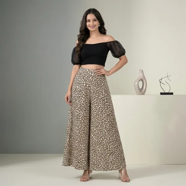 Grey_Viscose_Lycra_Leopard_Print_Puff_Sleeve_Crop_Top_Palazzo_Set_For_Women