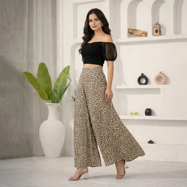 Grey_Viscose_Lycra_Leopard_Print_Puff_Sleeve_Crop_Top_Palazzo_Set_For_Women
