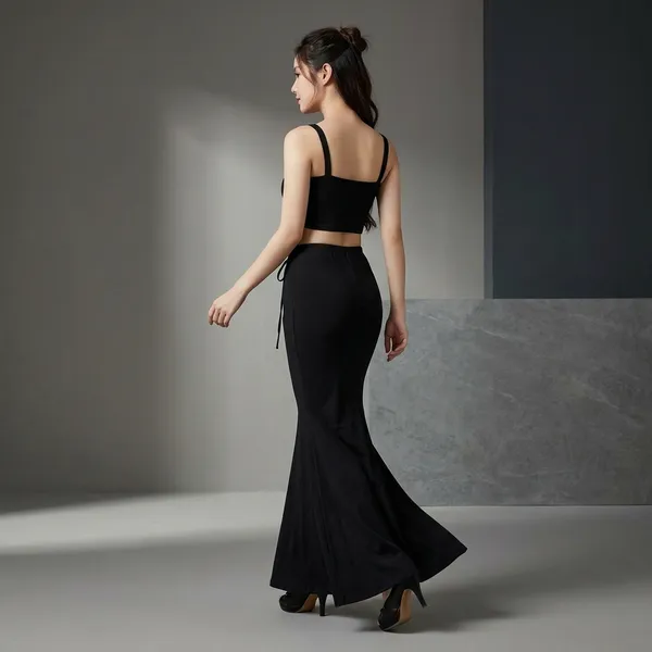 Black_Cotton_Lycra_Crop_Top_And_Mermaid_Skirt_Set_For_Women