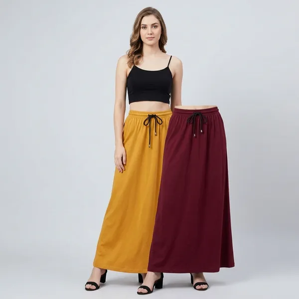 Multicolor_Cotton_Lycra_Drawstring_Long_Maxi_Skirt_Combo_For_Women