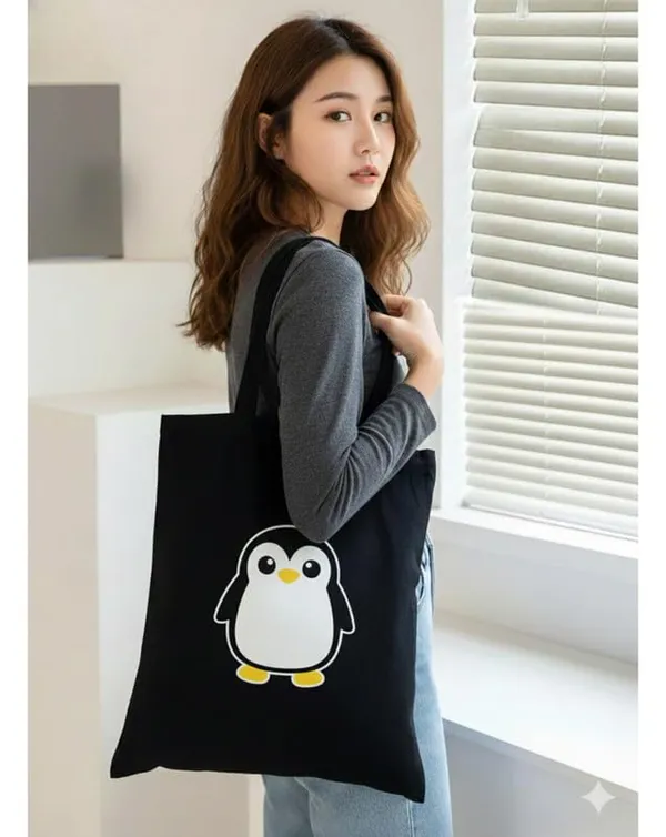 Black_Canvas_Printed_Tote_Bag_Penguin_For_Women