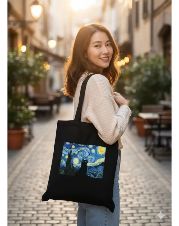 Black_Canvas_Shoulder_Tote_Bag_Night_Sky_Cat_Print_For_Women