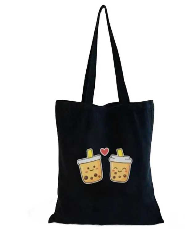 Black_Canvas_Printed_Tote_Bag_With_Bubble_Tea_Print_For_Women