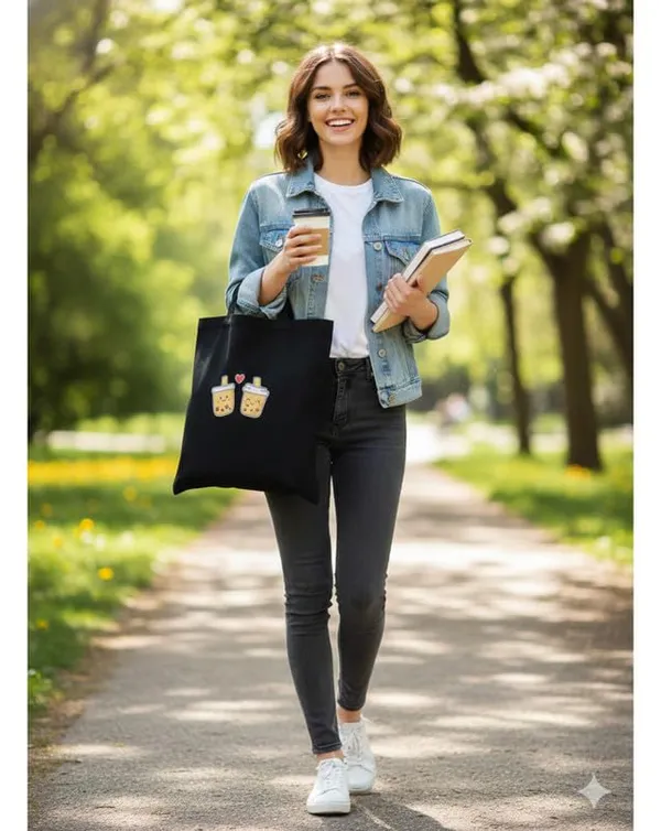 Black_Canvas_Printed_Tote_Bag_With_Bubble_Tea_Print_For_Women