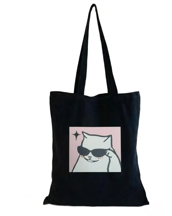 Black_Canvas_Baddy_Cat_Print_Tote_Bag_For_Women