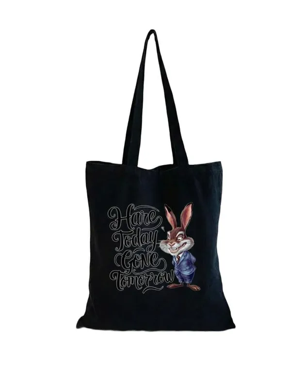 Black_Canvas_Hare_Today_Gone_Tomorrow_Print_Tote_Bag_For_Women
