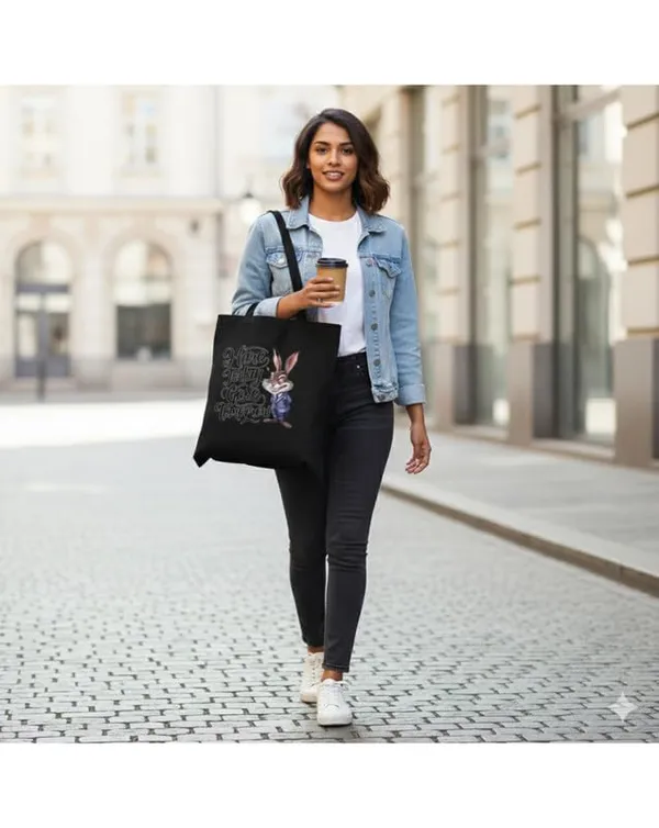 Black_Canvas_Hare_Today_Gone_Tomorrow_Print_Tote_Bag_For_Women