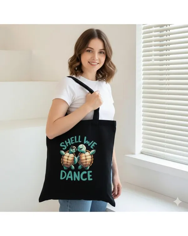 Black_Canvas_Printed_Tote_Bag_Dancing_Turtles_For_Women