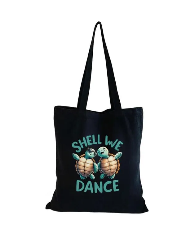Black_Canvas_Printed_Tote_Bag_Dancing_Turtles_For_Women