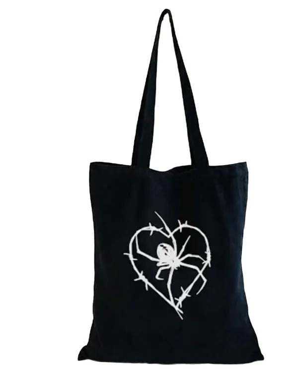 Black_Canvas_Spider_Print_Tote_Bag_For_Women