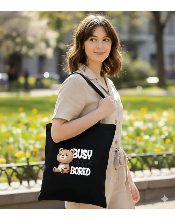 Black_Canvas_Busy_Getting_Bored_Print_Tote_Bag_For_Women
