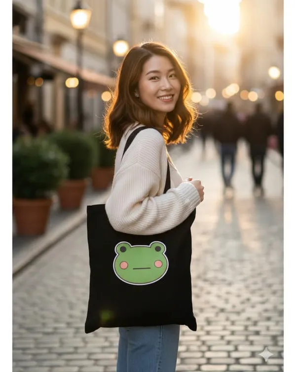 Black_Canvas_Printed_Tote_Bag_With_Green_Frog_Print_For_Women
