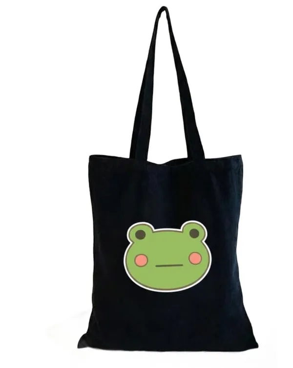 Black_Canvas_Printed_Tote_Bag_With_Green_Frog_Print_For_Women