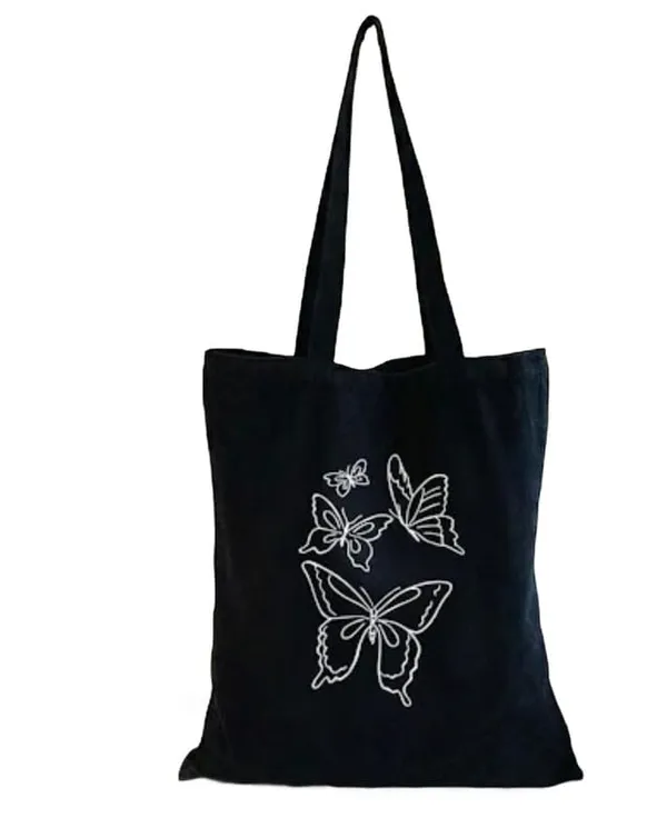 Black_Canvas_Printed_Tote_Bag_Four_Butterfly_For_Women