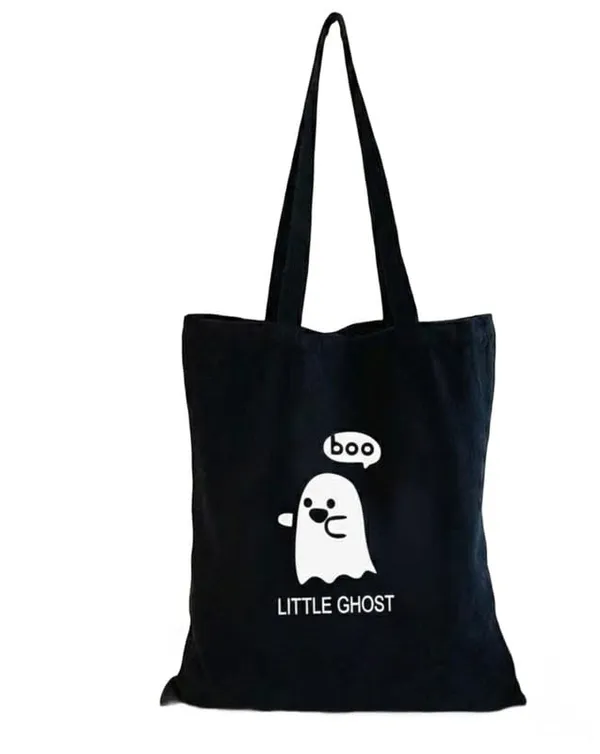 Black_Canvas_Boo_Little_Ghost_Print_Tote_Bag_For_Women