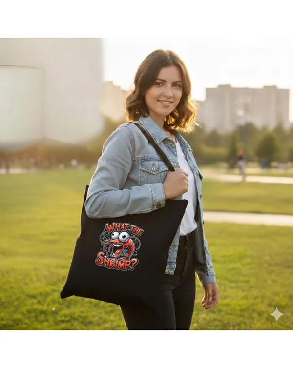 Black_Canvas_Funny_Shrimp_Print_Tote_Bag_For_Women
