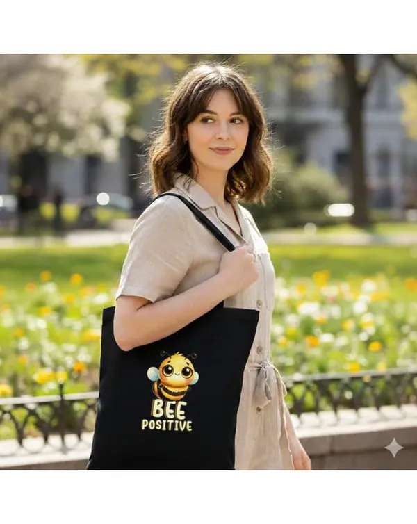 Black_Canvas_Printed_Tote_Bag_Bee_Positive_For_Women