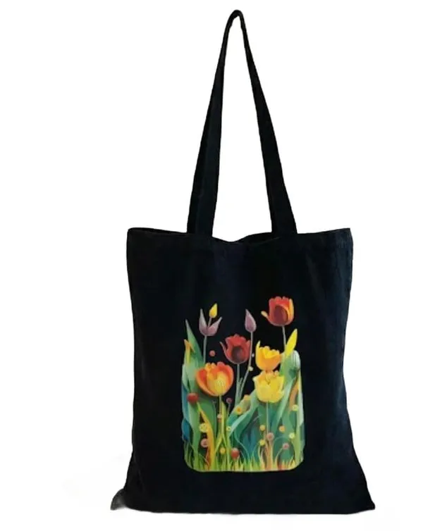 Black_Canvas_Shoulder_Tote_Bag_Wildflowers_Print_For_Women