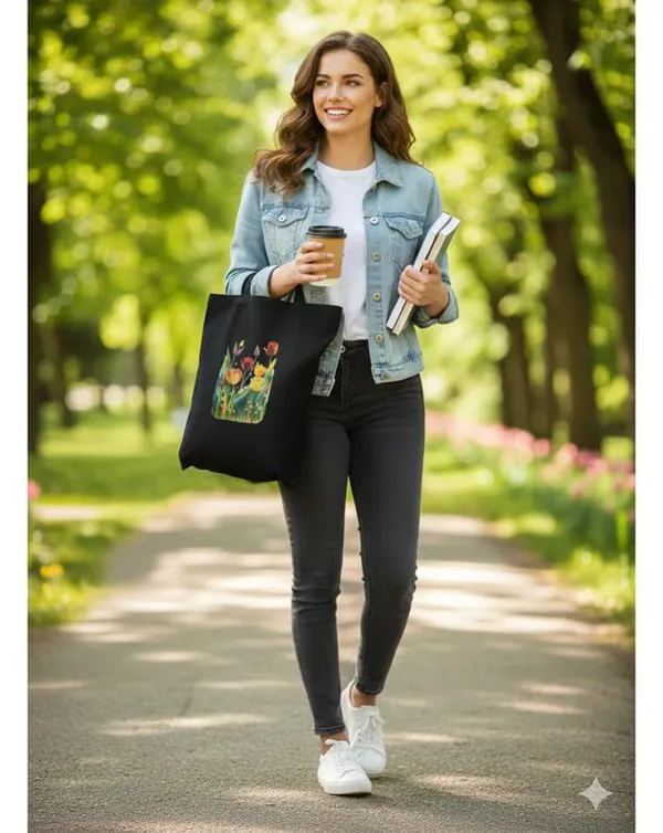 Black_Canvas_Shoulder_Tote_Bag_Wildflowers_Print_For_Women