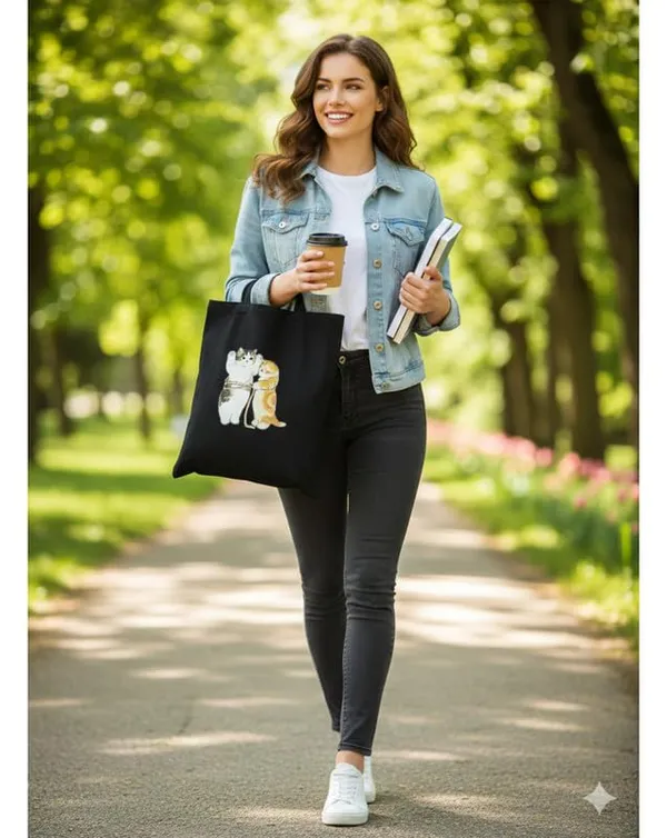 Black_Canvas_Cats_Measuring_Print_Tote_Bag_For_Women