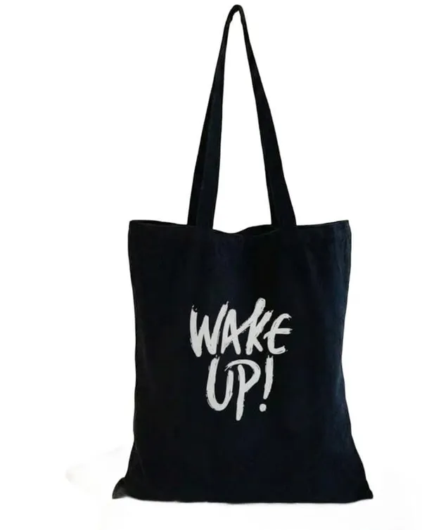 Black_Canvas_Letter_Print_Tote_Bag_With_Wake_Up_Print_For_Women