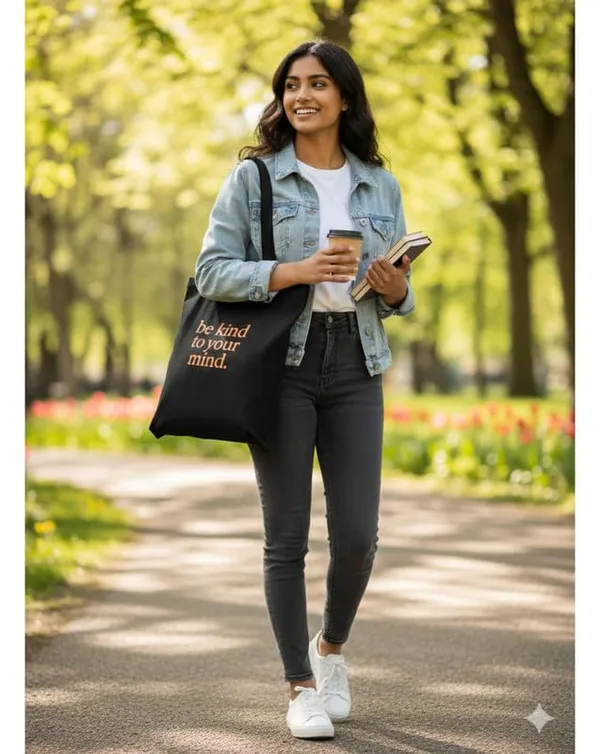 Black_Canvas_Letter_Print_Tote_Bag_Be_Kind_To_Your_Mind_For_Women