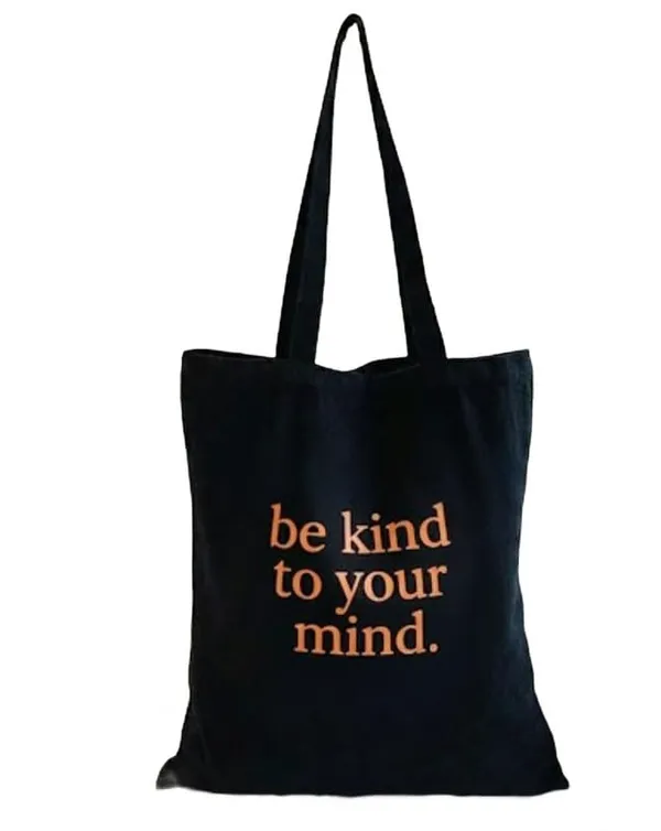 Black_Canvas_Letter_Print_Tote_Bag_Be_Kind_To_Your_Mind_For_Women