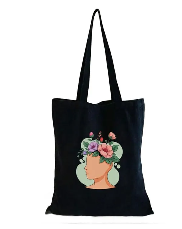 Black_Canvas_Girl_Head_Flower_Print_Tote_Bag_For_Women