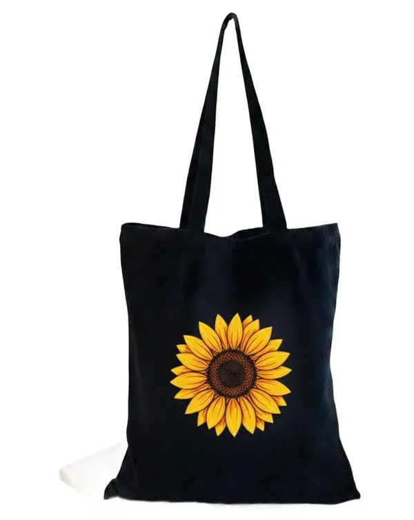 Black_Canvas_Sunflower_Print_Tote_Bag_For_Women