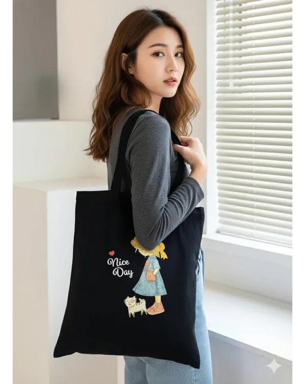 Black_Canvas_Printed_Tote_Bag_Nice_Day_Print_For_Women