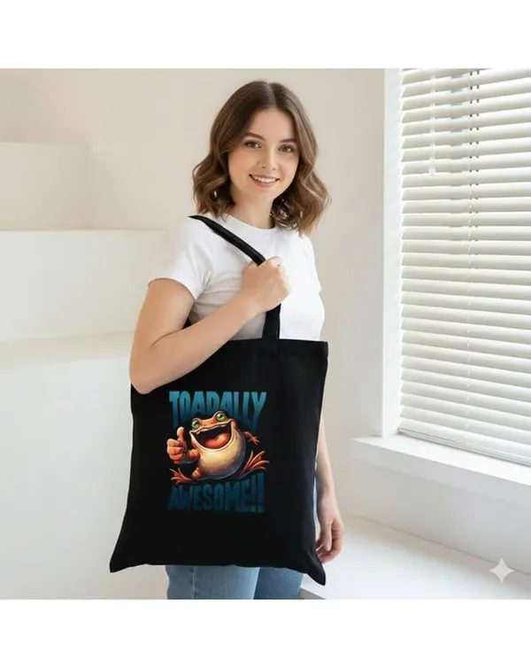 Black_Canvas_Printed_Tote_Bag_With_Funny_Frog_Print_For_Women