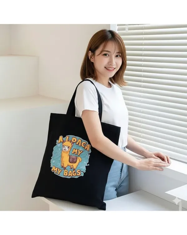 Black_Canvas_Alpaca_Print_Tote_Bag_For_Women