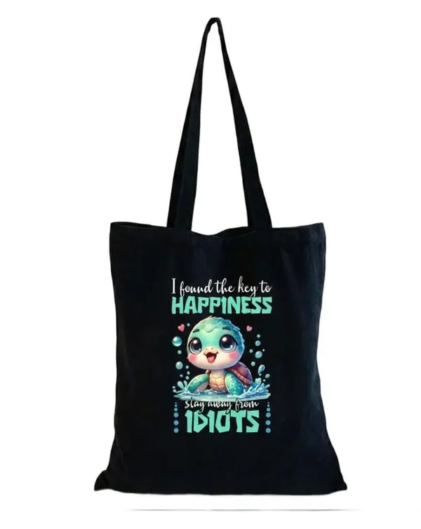 Black_Canvas_Printed_Tote_Bag_With_Happiness_Turtle_Print_For_Women