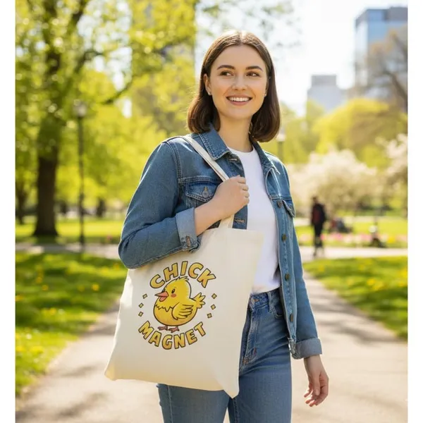 White_Canvas_Chick_Magnet_Print_Tote_Bag_For_Women